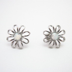 White Opal Flower Studs in Sterling Silver